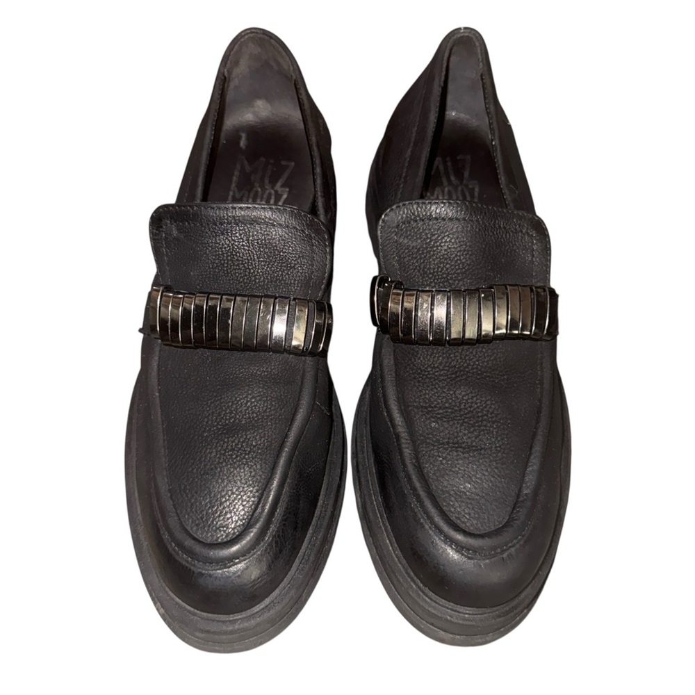 Miz Mooz Fergus Platform Loafer Black Leather Chunky Slip On Metal Hardware